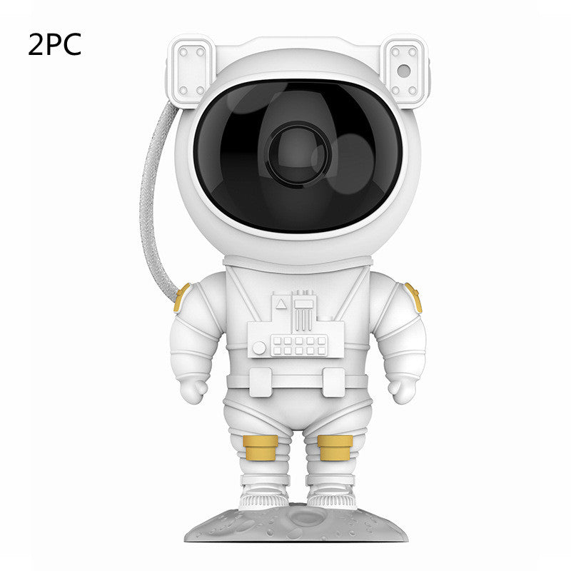 White astronaut figure with a black visor on a white background