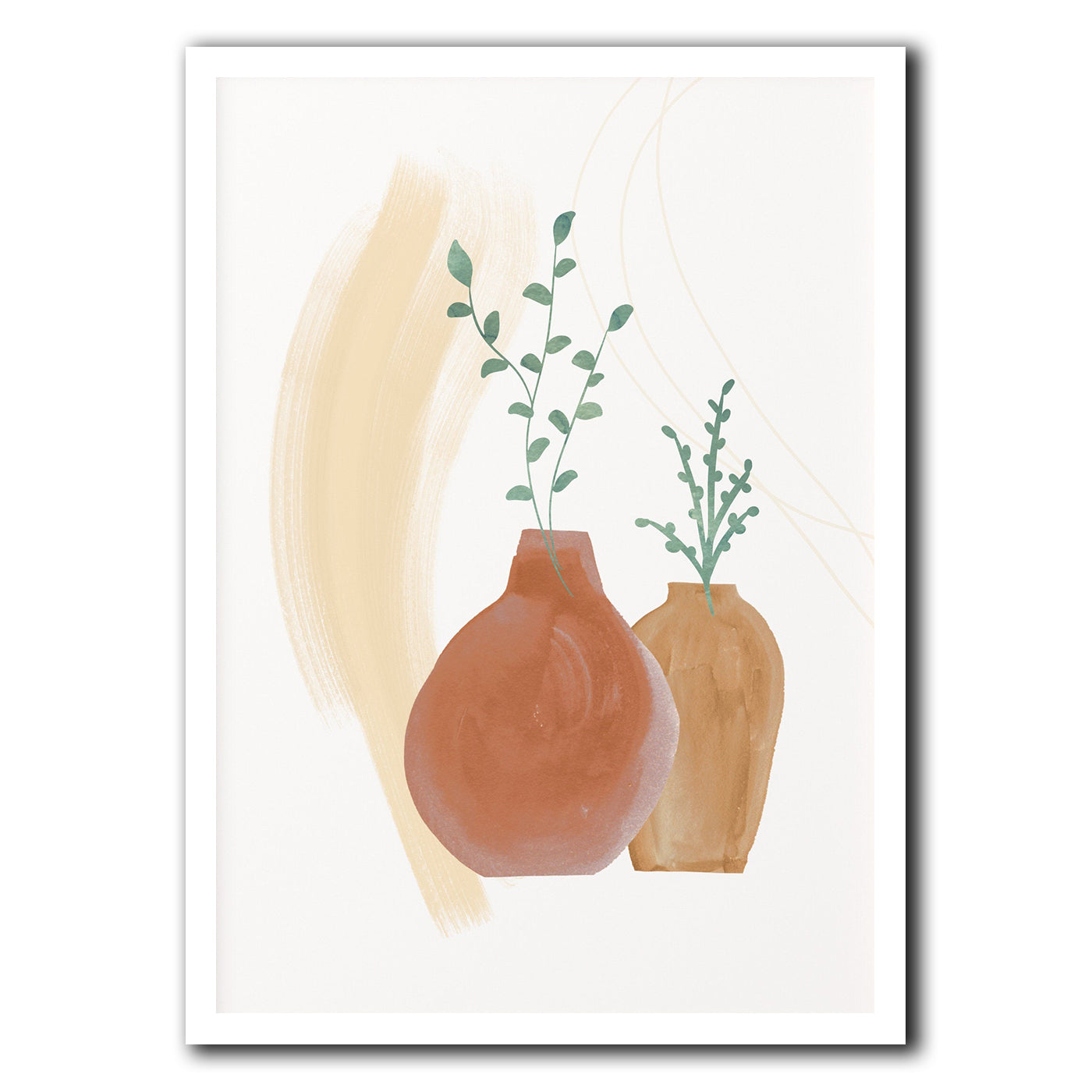 Art print of two vases with plants on a white background