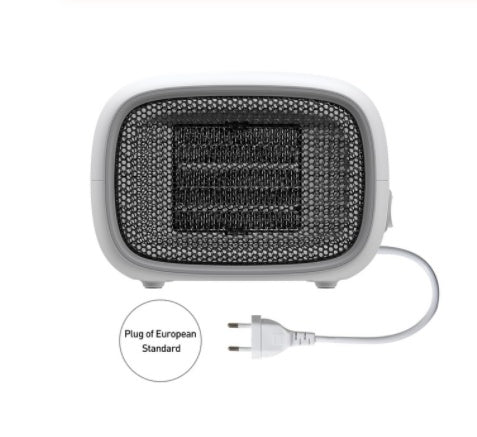 Portable electric heater with a plug on a white background