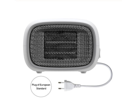 Portable electric heater with a plug on a white background