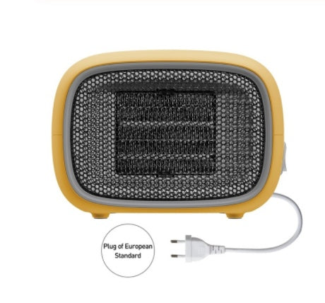Portable electric heater with a plug on a white background