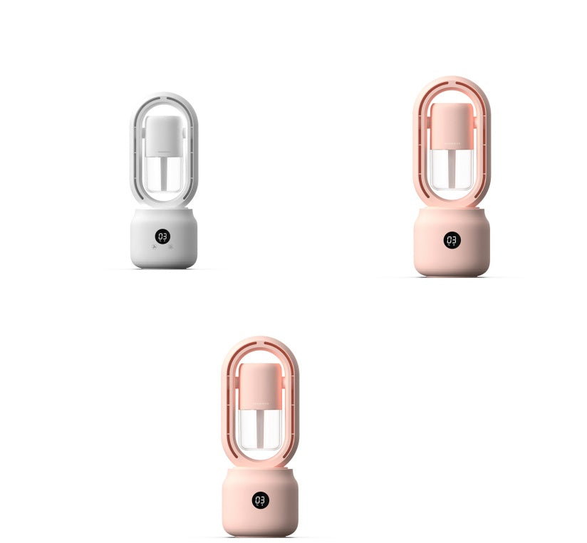Three portable lamps in white, gray, and pink on a white background