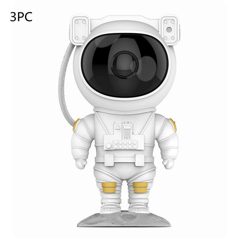 White astronaut figure with a black visor on a white background