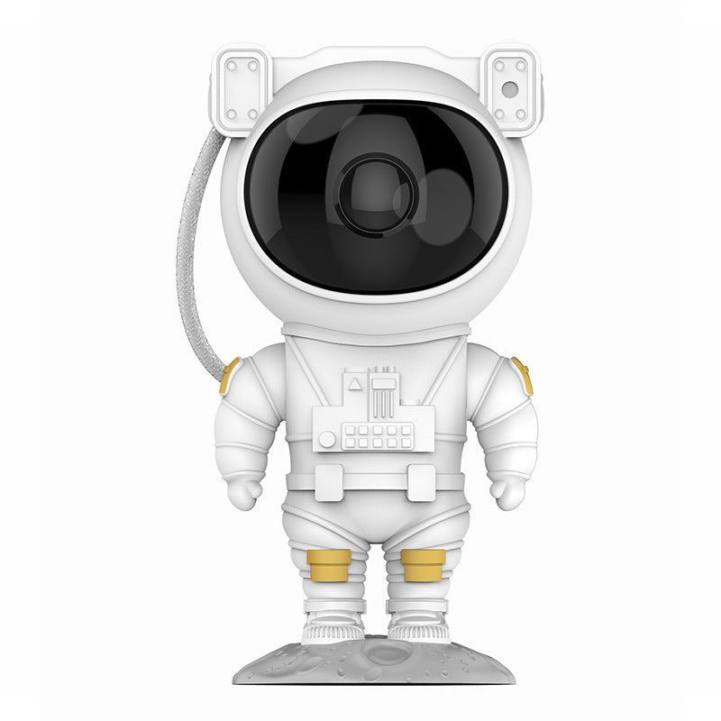 White astronaut figure with a black helmet on a white background