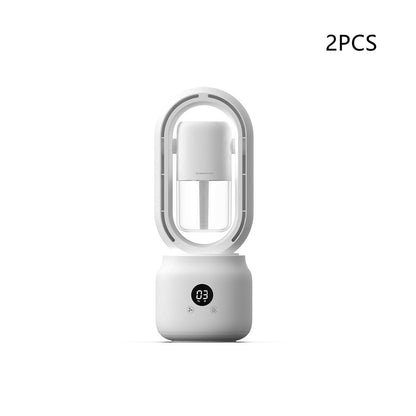 White portable fan with digital display on a white background, labeled '2PCS'.
