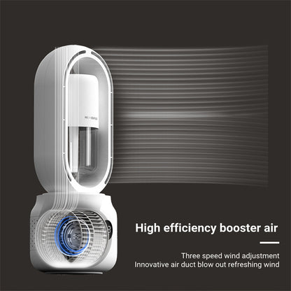 Air booster device with airflow illustration on a dark background