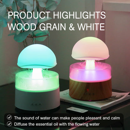 Two mushroom-shaped diffusers with wood grain design on a table.